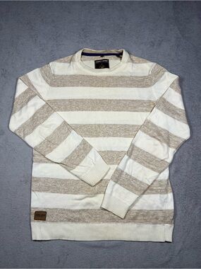 Point Zero Cream and Tan Striped Crewneck Sweater